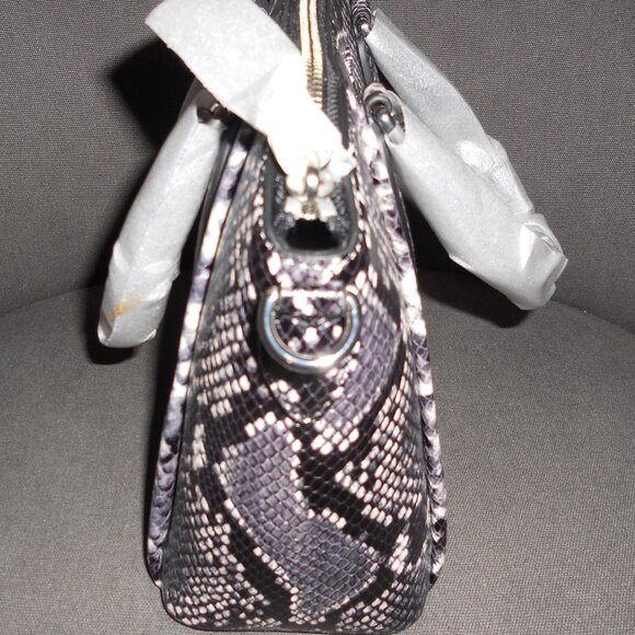 NWT Great Gift Michael Kors Black/White Sienna Medium Python Leather Satchel - Picture 7 of 11